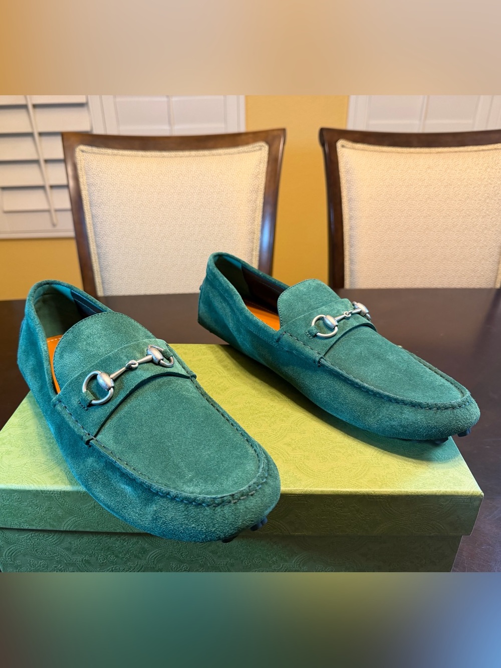 New Gucci Horsebit Suede Loafers Drivers Slip On Shoes Green